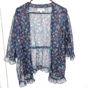 Decree Top Womens XL Sheer Lightweight Colorful Ruffle Poet Sleeve Feminine